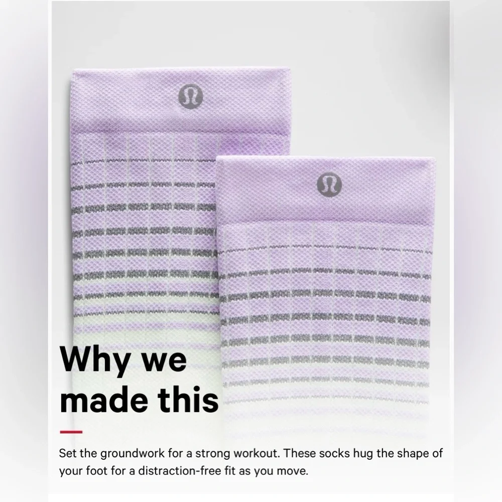 lululemon power stride NWT crew socks, Wordmark, reflective,M, lavender yellow